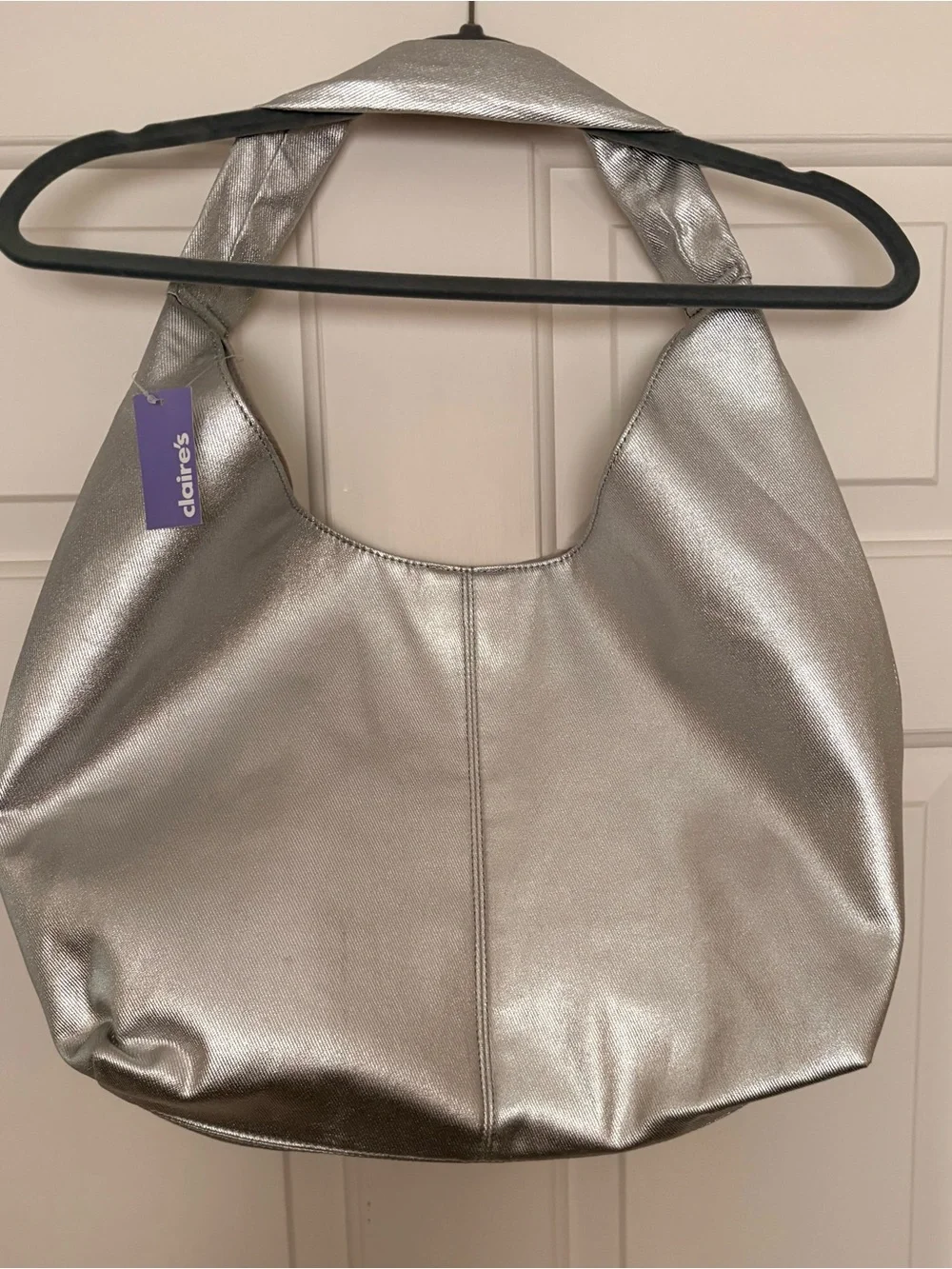 Claire's Metallic Silver Hobo Bag- Purse